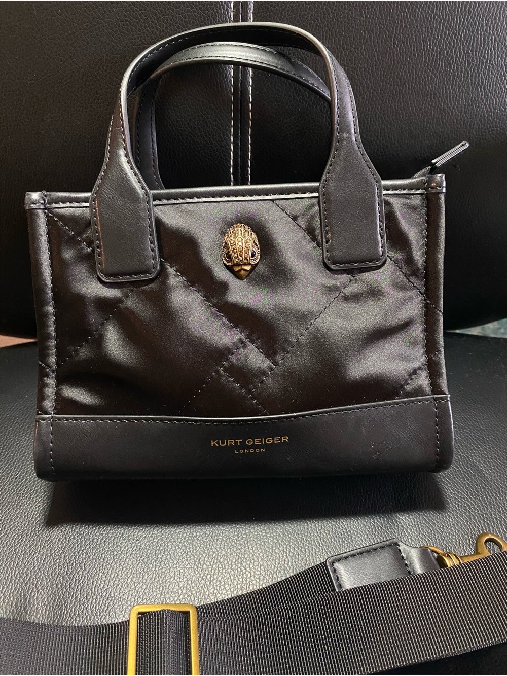 Kurt Geiger Black Mini Nylon Tote Crossbody handbag with Gold Hardware - Picture 3 of 14